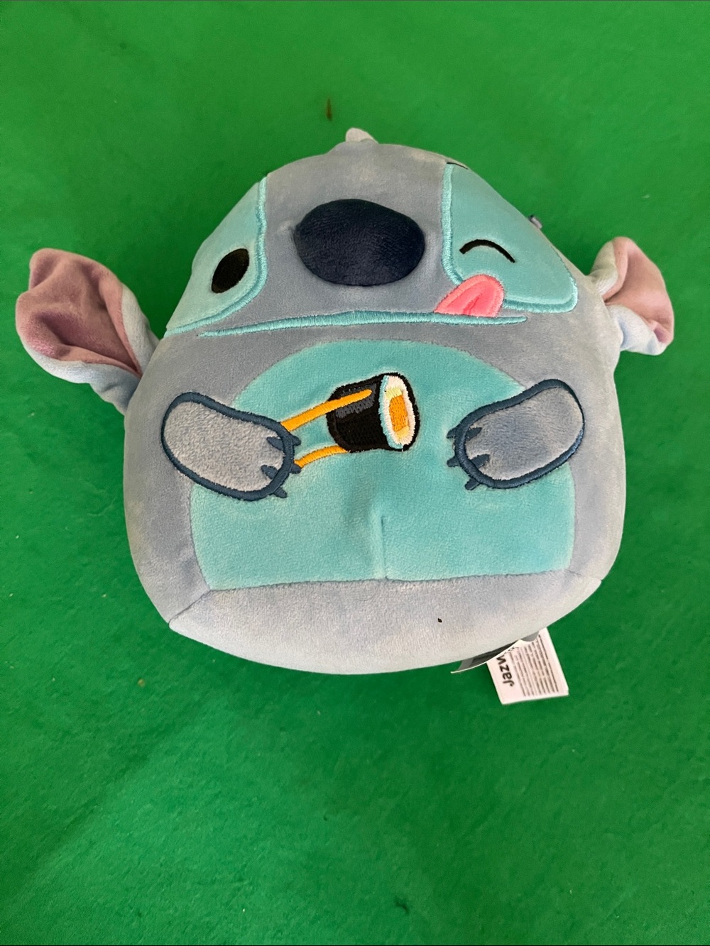 Disney Plush Blue Gray Stitch Dog Toy with Teal Patch